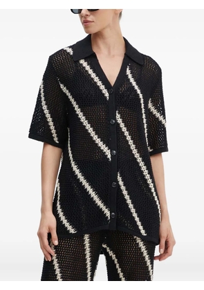 SAMSOE SAMSOE striped-pattern short-sleeve cardigan - Black