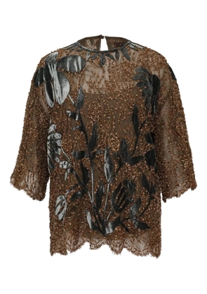 Biyan flower-embellishment blouse - Brown