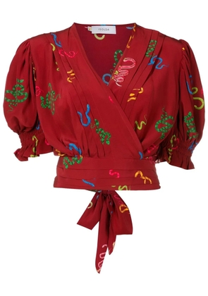 Isolda Lena motif-print wrap blouse - Red