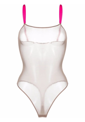 Maison Close Corps à Corps contrast-strap mesh bodysuit - Neutrals