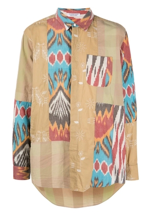 Engineered Garments patchwork stripe longline shirt - Brown