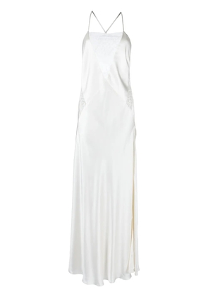 Michelle Mason lace-inset gown long sleeveless dress - White