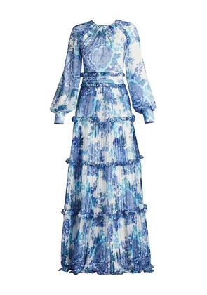 Tadashi Shoji floral-print tiered maxi dress - Blue