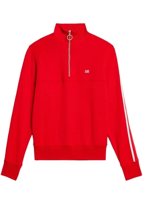 AMI Paris striped short-zip pullover sweatshirt - Red