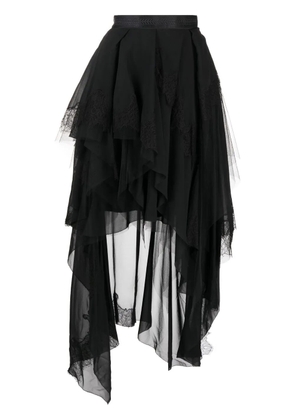 SHIATZY CHEN Genisis asymmetric tulle-ruffle skirt - Black
