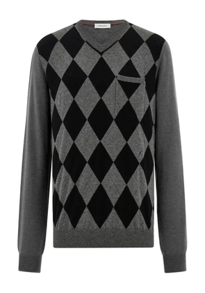 Ferragamo argyle pocket V-neck sweater - Grey