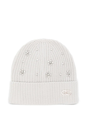 LIU JO crystal-embellished ribbed beanie - Grey