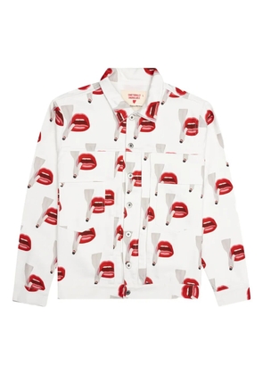 Emotionally Unavailable smoking lips print denim jacket - White