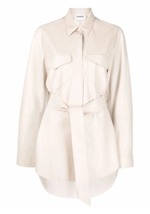 Nanushka vegan-leather belted oversize shirt - Neutrals