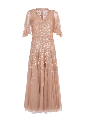 Needle & Thread Dappled Sequin Cape V-neck maxi dress - Neutrals