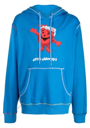 Mostly Heard Rarely Seen 8-Bit Sitting Sideways graphic-print cotton hoodie - Blue