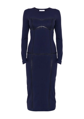Patrizia Pepe long-sleeved leather-trimmed sheath dress - Blue