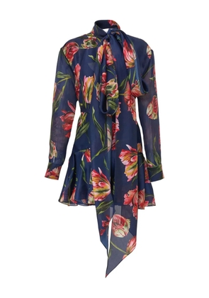 Carolina Herrera tulip-print bow-detail dress - Blue