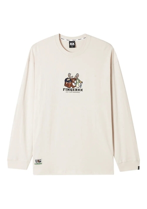 FINGERCROXX embroidered animal long-sleeve T-shirt - White