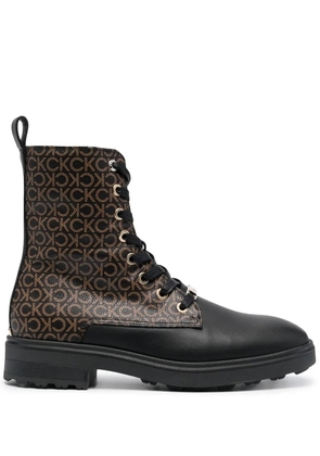 Calvin Klein lace-up monogram biker boots - Black