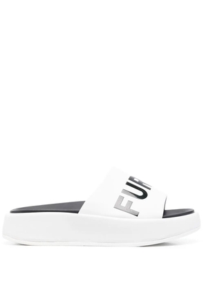 Furla logo-print leather slides - White