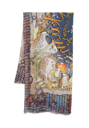 Faliero Sarti animal-print frayed-edge scarf - Blue