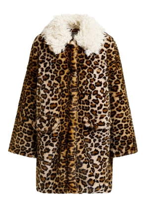 Essentiel Antwerp leopard-print contrast-collar coat - Brown