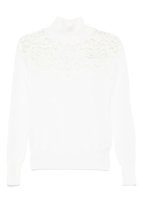 Ermanno Scervino lace-insert high-neck sweater - White