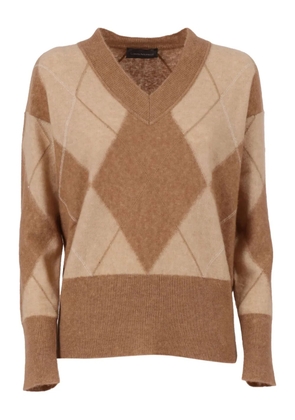 Lorena Antoniazzi v-neck diamond-pattern sweater - Brown