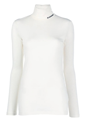 Jil Sander logo-print roll-neck top - White