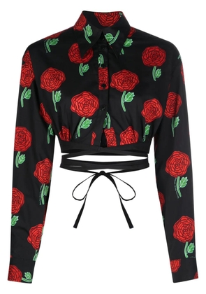 Versace Jeans Couture floral-print cropped blouse - Black