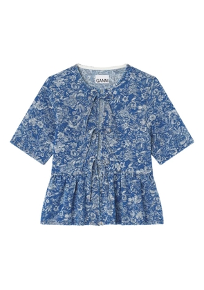 GANNI bow-detailed peplum blouse - Blue