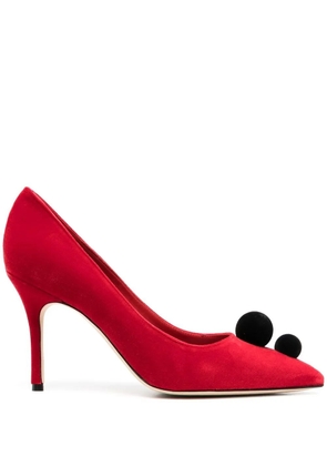 Manolo Blahnik Piera pompom-embellished 100mm pumps - Red