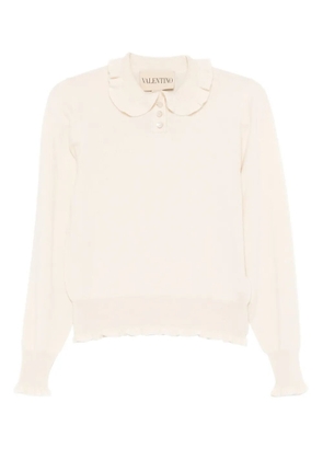 Valentino Garavani ruffled-collar cashmere polo top - Neutrals