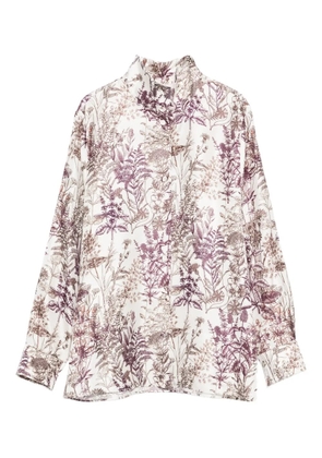 TRAME AUREE floral-print silk shirt - White