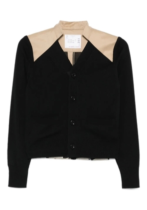 sacai contrast-panel gabardine cardigan - Black