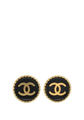CHANEL Pre-Owned 1994 Gold Plated CC Resin Round Clip On Earrings costume earrings - Black