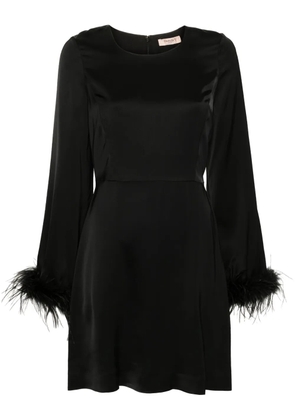 TWINSET feather-trim satin mini dress - Black