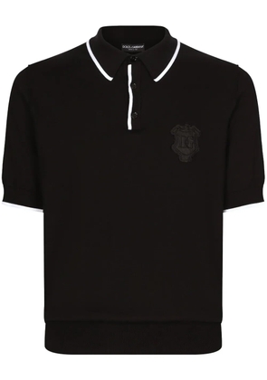 Dolce & Gabbana logo-embroidered cotton polo t-shirt - Black
