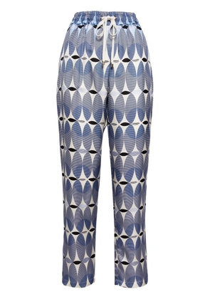 Lorena Antoniazzi graphic-print elasticated-waist silk trousers - Blue
