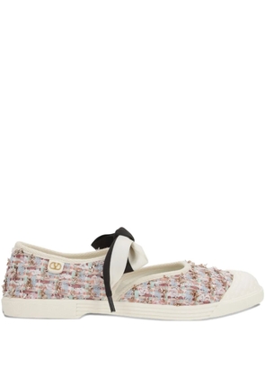 Valentino Garavani tweed bow sneakers - White