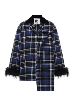 Sleeper checked feather-trimmed pajama - Blue