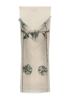 Jean Paul Gaultier Tattoo-print mesh midi skirt - Neutrals