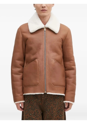 Paul Smith shearling-collared leather jacket - Brown