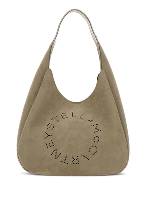 Stella McCartney large logo-perforated suede shoulder bag - Neutrals