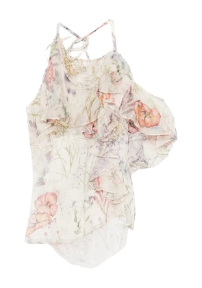 Alexander McQueen ruffled floral-print top - Neutrals