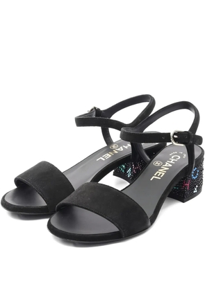 CHANEL Pre-Owned 1986-1988 rhinestone logo heel sandals - Black