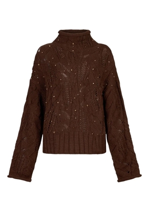 LIU JO cable-knit rhinestone-embellished sweater - Brown