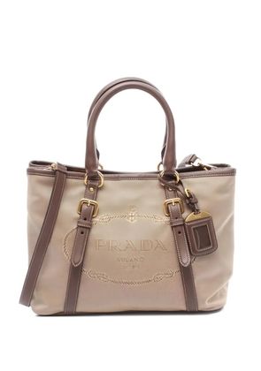 Prada Pre-Owned logo-jacquard tote bag - Neutrals
