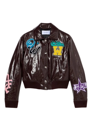 Off-White crinkled coated varsity jacket - Brown