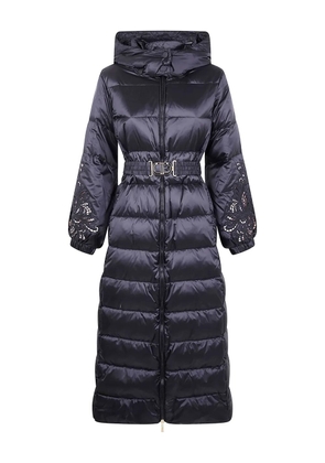 TWINSET laser-cut hooded belted coat - Black