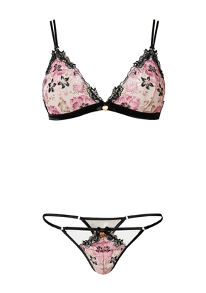 TWINSET floral embroidery triangle bra and g-string set - Pink