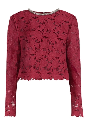 Self-Portrait lace crystal-detail top - Red