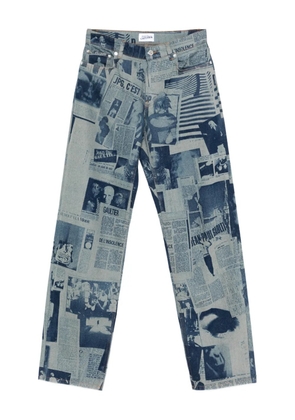 Jean Paul Gaultier newspaper-print straight jeans - Blue
