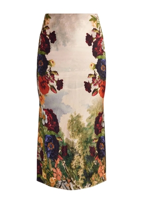 alice + olivia Maeve floral-print satin midi skirt - Neutrals